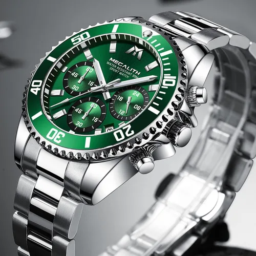 Vista 2 de MEGALITH Relojes para hombre, de acero inoxidable, resistente al agua, analógico, de cuarzo, moderno, de negocios, cronógrafo, con fecha automática