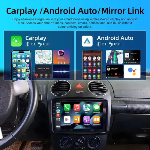 Vista 4 de 2+64G Carplay - Radio inalámbrica para coche Android para VW Beetle 2004-2010, pantalla táctil de 9 pulgadas con Android Auto/DSP/UI