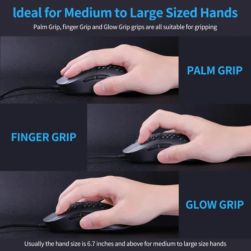 Vista 6 de TMKB Falcon M1SE - Mouse ultraligero para juegos de panal, sensor óptico de alta precisión de 12800 DPI, 6 botones programables, RGB personalizable