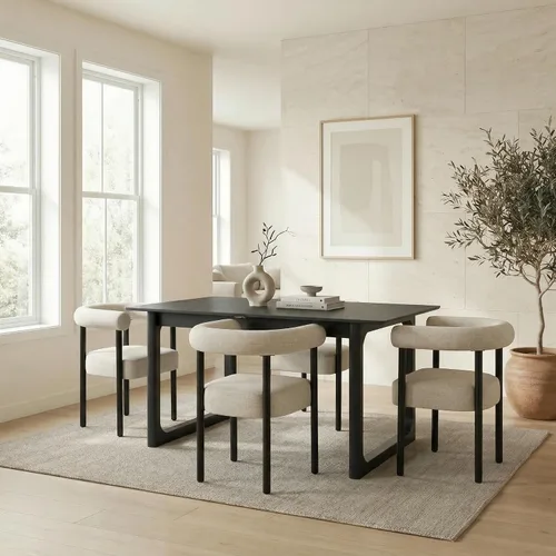 Vista 7 de HNY Mesa de comedor de madera extensible para mesas de cocina rectangulares modernas de 4 a 8 pulgadas, 71 pulgadas con base de madera, mesa de Negro
