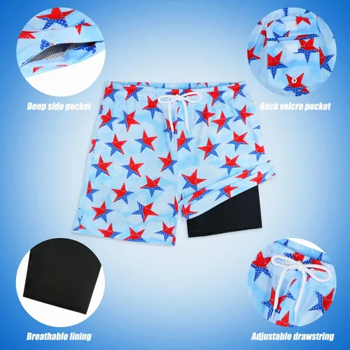 Vista 8 de Trajes de Baño para Niños con Forro de Compresión Cómodos Shorts de Natación Anti-Rozaduras Elásticos UPF Secado Rápido Talla 3T-20 Estrellas Águila