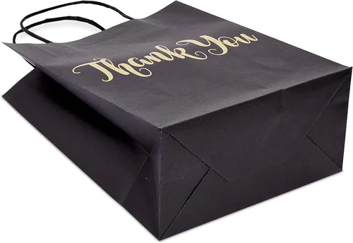 Vista 8 de Sparkle and Bash Paquete de 24 bolsas de regalo de papel de agradecimiento negras medianas con asas, lámina dorada