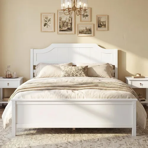 Vista 23 de GIANTEX Twin Size Wooden Bed Frame with Headboard, Wood Slat Support Farmhouse Platform Bed with Heavy Duty Mattress Foundation, Under-Bed