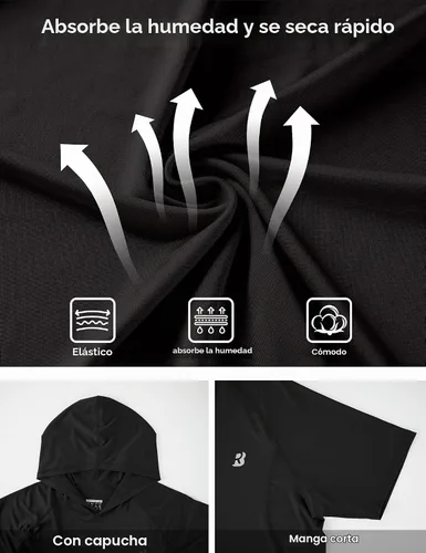 Vista 5 de Roadbox Sudadera con capucha de manga corta para hombre, ligera, de secado rápido, con protección solar Quick Dry, Breathable, Moisture Wicking, Sun