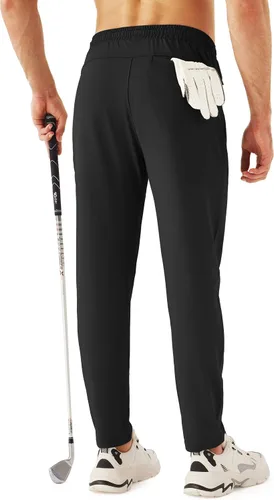 Vista 3 de URBEST Pantalones de golf elásticos para hombre con bolsillos con cremallera, pantalones deportivos ajustados para hombre, entrenamiento, viajes