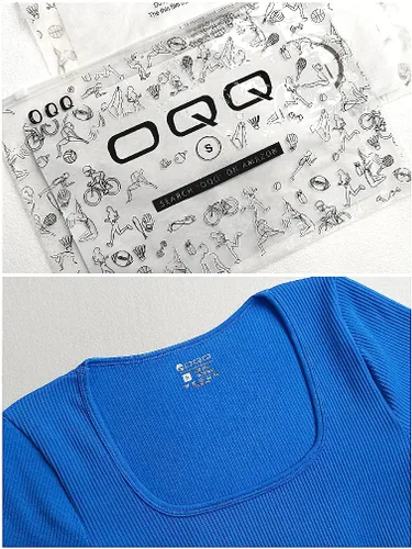 Vista 2 de OQQ Monos deportivos de manga larga acanalados para mujer
