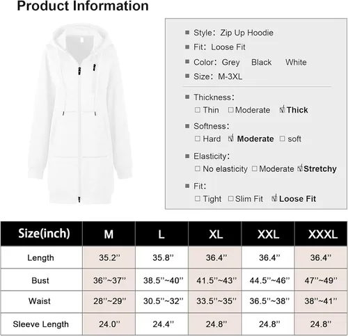 Vista 7 de Chrisuno Sudaderas largas con capucha para mujer talla grande estilo casual con cremallera chaquetas de forro polar