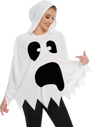 Vista 8 de TMSD Disfraz divertido de poncho de fantasma de esqueleto de Halloween para mujer