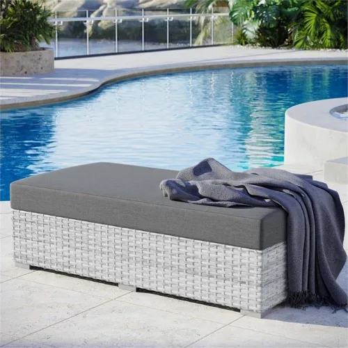 Vista 2 de Modway Convene - Otomana rectangular de mimbre para patio al aire libre, color gris claro