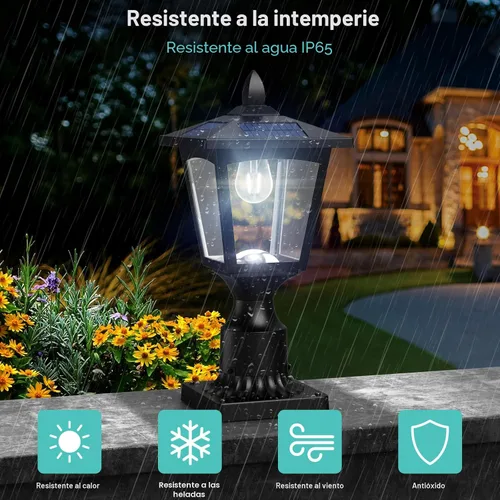 Vista 4 de Luces Solares para Postes, Lámpara Solar de Poste de 6000K de Anochecer a Amanecer con Base de Montaje para Poste, Luces Solares para Postes