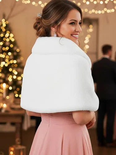 Vista 49 de Aukmla Bufanda de piel de boda para mujer con broche de diamantes de imitación para novia y damas de honor
