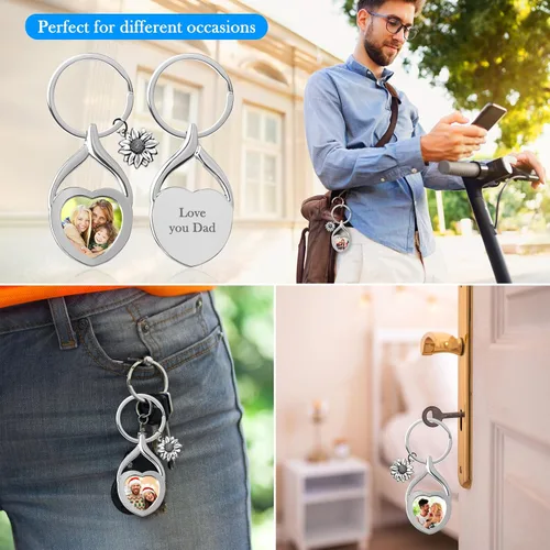 Vista 6 de HYPERFOLD Llavero personalizado de doble cara con imagen, grabado personalizado, texto fotográfico, regalos personalizados para hombres, novio