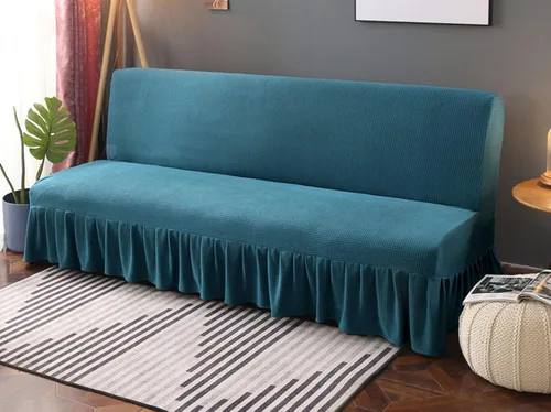 Vista 21 de IMYOGI Fundas de sofá de alta elasticidad sin brazos con falda, funda elástica ajustable de color sólido, protector de muebles para niños, mascotas
