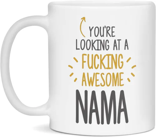 Vista 3 de You're Looking At a Fucking Awesome Nama, taza de 15 onzas, color blanco