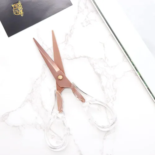 Vista 7 de NatSumeBasics Tijeras de oficina transparentes de oro rosa, tijeras multiusos, tijeras profesionales de tela para cortar papel, tela, lona de cuero