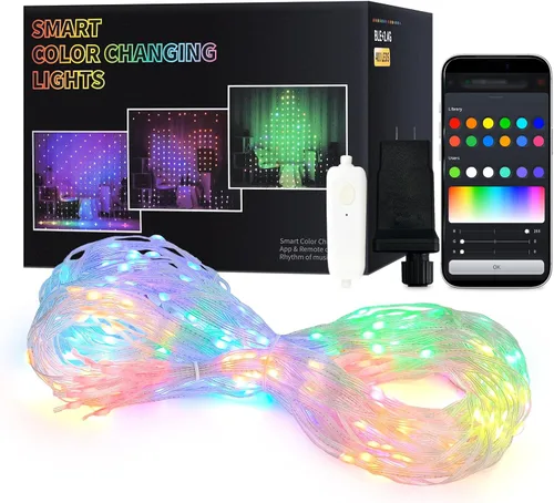 Vista 25 de JMEXSUSS 200 luces LED de cortina rojas, blancas y azules, 6.5 pies x 6.5 pies, 4 de julio, luces USB enchufables, 8 modos patrióticos de cortina