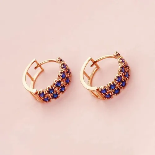 Vista 3 de SAGEKING 2024 New 585 Purple Gold Inlaid Double Rows Of Blue Crystal Ear Buck Plated 14K Rose Gold Earings For Women Fashion And Exquisite Jewelry