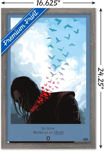 Vista 3 de Trends International Juego de tronos - Póster de pared con cabeza, 14.725 x 22.375 pulgadas, versión enmarcada de madera de granero Versión