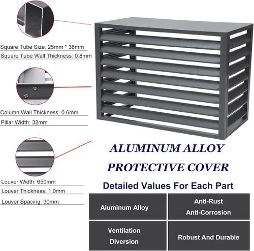 Vista 3 de Pantalla decorativa de privacidad, cubierta de aire acondicionado de aleación de aluminio para exteriores con cubierta superior, divisor de espacio