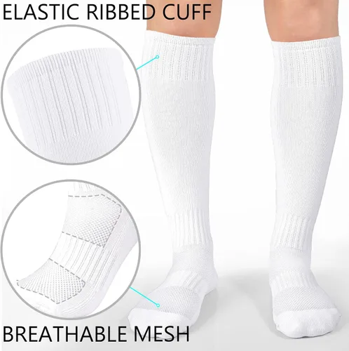 Vista 2 de LO SHOKIM Calcetines de fútbol para niños, calcetines de fútbol para niñas, calcetines hasta la rodilla, calcetines de béisbol, softbol, atléticos