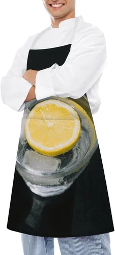 Vista 4 de MUSM Apron for Adults - 27.6 X 31.5 Inch, Heavy-Duty Polyester Aprons with Two Large Pockets, Waterproof Lemon And Cup Kitchen Apron for Cooking
