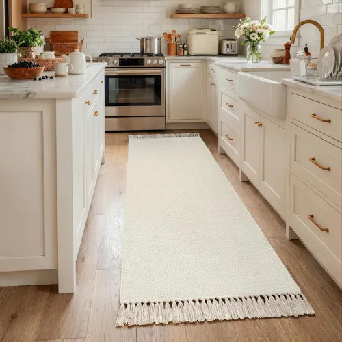 Vista 90 de Collive Alfombra de Baño Negra, 2' x 3' Tejida a Mano Lavable Alfombras Pequeñas de Cocina, Alfombra de Entrada Reversible de Algodón Alfombra
