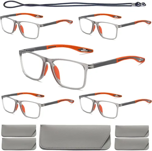 Vista 21 de Hubeye TR90 Gafas de Lectura Deportivas para Hombres y Mujeres Ultraligeras Flexibles Anti-Luz Azul（Negro+Negro+Negro+Negro+Negro，+0.0）