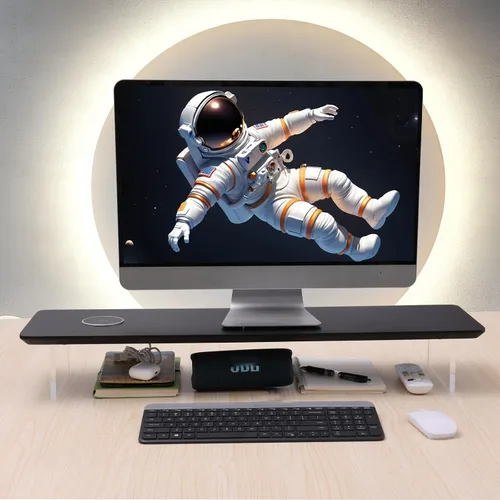 Vista 6 de SUIBIAN Soporte elevador de monitor negro con carga inalámbrica de 31.5 pulgadas, grande, soporte para monitor de computadora, estante organizador