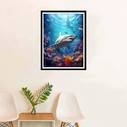Vista 4 de SKRYUIE Kits de pintura de diamantes 5D tiburón, kits de arte de diamantes para adultos, animales marinos, taladro redondo completo, punto de cruz