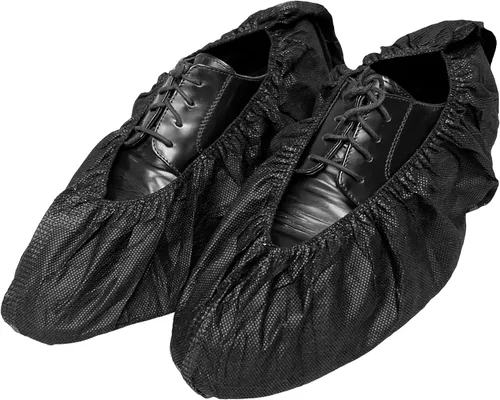 Vista 2 de Paquete de 100 fundas negras desechables extragrandes para botas y zapatos. Botines reutilizables resistentes al agua duraderos con peldaños