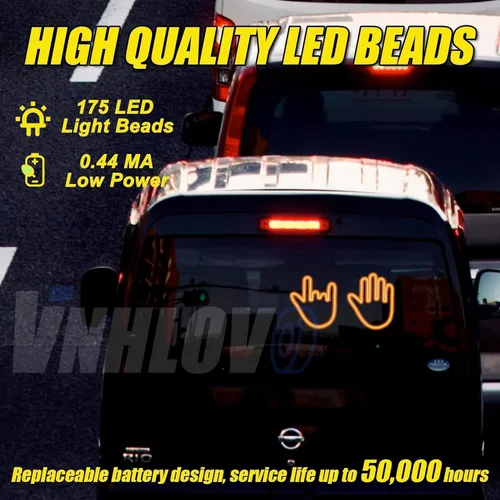 Vista 2 de Luces LED de dedo para automóvil, luz de gesto, divertidas luces de advertencia multifuncionales, luz trasera para compartimiento de equipaje, luces