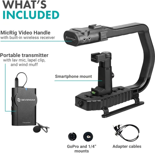 Vista 7 de Movo MicRig-W1 - Kit de cineasta de micrófono inalámbrico, estabilizador de mango de video con micrófono de solapa inalámbrico integrado compatible