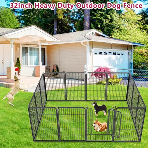 Vista 2 de Corralito para perros, 32 pulgadas, 10 paneles cerca para perros de exterior, corral para perros de interior antióxido, corral para mascotas