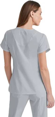 Vista 2 de Camisa estilo Grey's Anatomy con cuello en V y 4 bolsillos para mujer - camisa médica con ajuste moderno