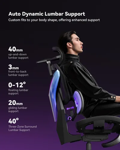 Vista 4 de AutoFull G7 Silla ergonómica RGB para juegos, silla de malla certificada IGR con soporte lumbar de 3 zonas, ajuste de 22 puntos, reposabrazos