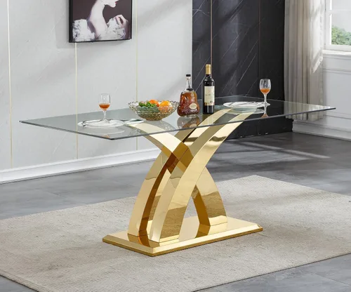 Vista 9 de Mesa de comedor grande de vidrio de 70 pulgadas, moderna mesa de comedor rectangular con parte superior de vidrio templado de 0.39 pulgadas y patas