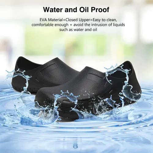Vista 5 de Zapatos de chef para hombre, antideslizantes, a prueba de agua, zapatos de trabajo para hombre, cómodos zapatos de enfermería para jardinero