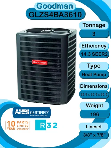 Vista 2 de Goodman 3 Ton 14 SEER Bomba de calor Modelo: GSZ140361