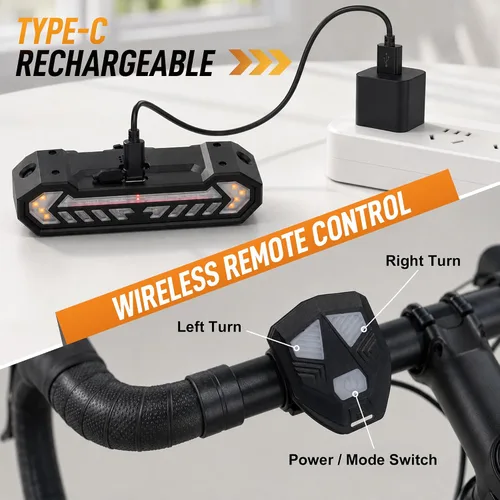Vista 6 de JINKEY Luz trasera inteligente para bicicleta con señales de giro Negro