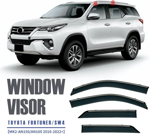 Vista 2 de 4 deflectores de viento para ventana lateral, sombra de montaje exterior, protectores de lluvia para Toyota Fortuner AN150/AN160 2016-2023 deflector