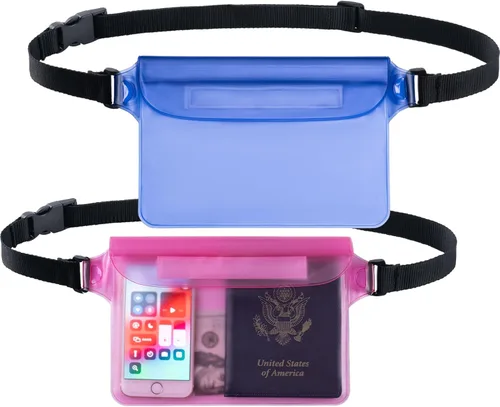 Vista 14 de CADONO Paquete de 2 fundas impermeables con correa ajustable para la cintura Bolsa seca sensible al tacto en pantalla, mantiene tu teléfono y Negro
