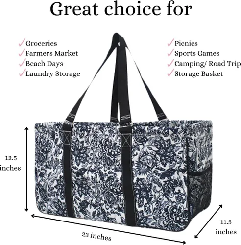 Vista 261 de NGIL Bolsa de comestibles reutilizable extra grande plegable de gran tamaño para comestibles, almacenamiento, picnic, playa, Estampado