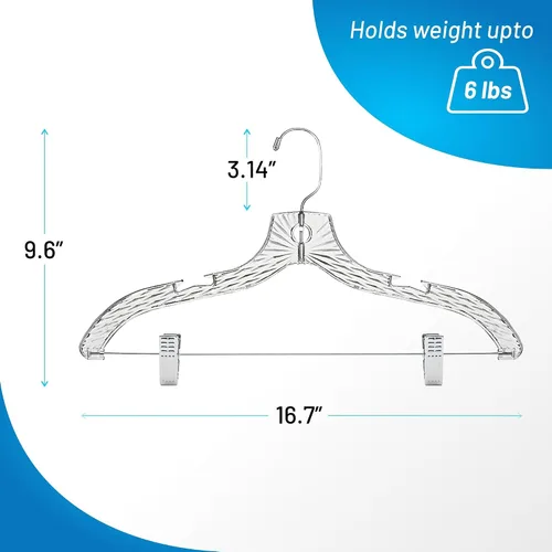 Vista 7 de HARDW Perchas para ropa con clips de plástico, juego de 12 unidades, perchas resistentes para vestidos, camisetas, camisas, trajes, perchas