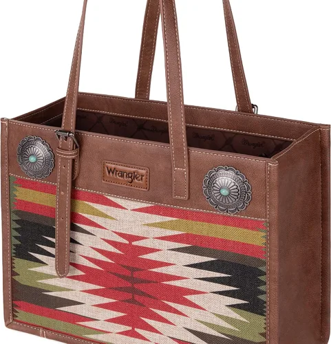 Vista 3 de Wrangler Aztec - Bolso de hombro abierto de lona con estampado azteca y cartera cruzada