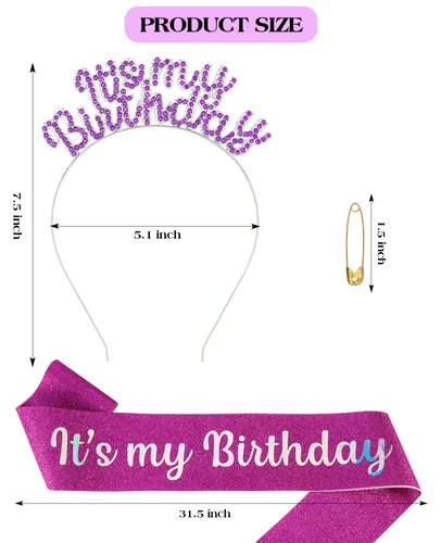 Vista 2 de Corona de cumpleaños para niñas, linda banda de cumpleaños y tiara de cumpleaños para mujer, diadema de dulce cumpleaños, decoración de cumpleaños