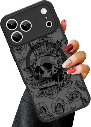 Vista 30 de OOK Funda magnética para iPhone 13 Pro Max [compatible con MagSafe] Funda delgada translúcida mate con flor silvestre negra, protección para lente