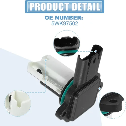 Vista 4 de X AUTOHAUX 5WK97502 Sensor de flujo de aire de masa de coche Sensor MAF Sensor de flujo de aire Reemplazo para BMW 535i 330i 323i para BMW 325i Base