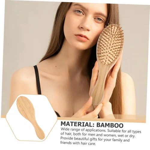 Vista 3 de Peine de bambú para el cabello, 3 piezas, peines de barba, cepillo de cerdas de madera, peine de bambú natural, cepillo masajeador para cuero