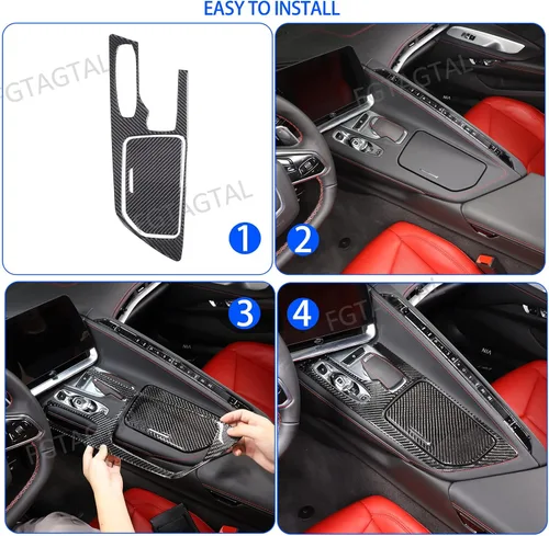 Vista 5 de Cubierta de fibra de carbono suave para panel de consola central compatible con Chevrolet Corvette C8 2020-2024, caja de almacenamiento de consola