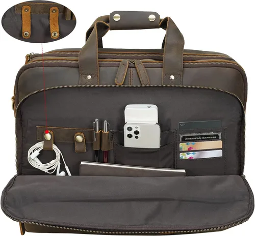 Vista 3 de Maletín XL de cuero de 18 pulgadas para hombres que se adapta a portátiles de 17 pulgadas, bolsa cruzada de mensajero de viaje de negocios